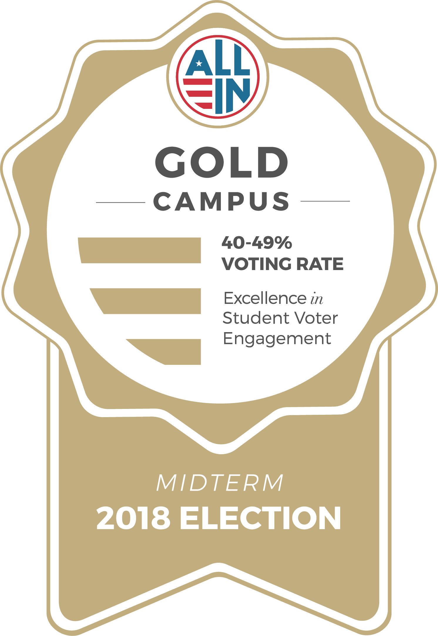 All In Gold Seal for Excellence in Student Voter Engagement 2018 Midterm Election